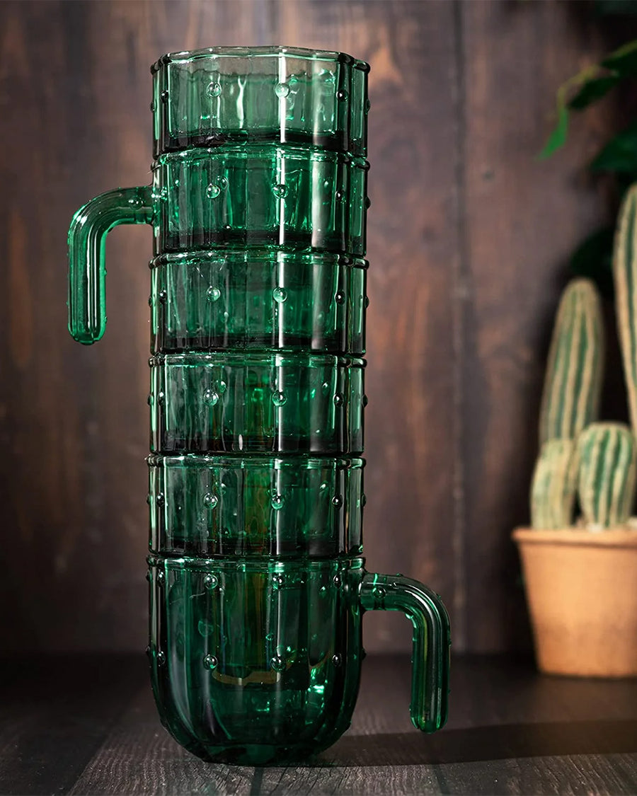 set of six cactus handled mugs that easily stack