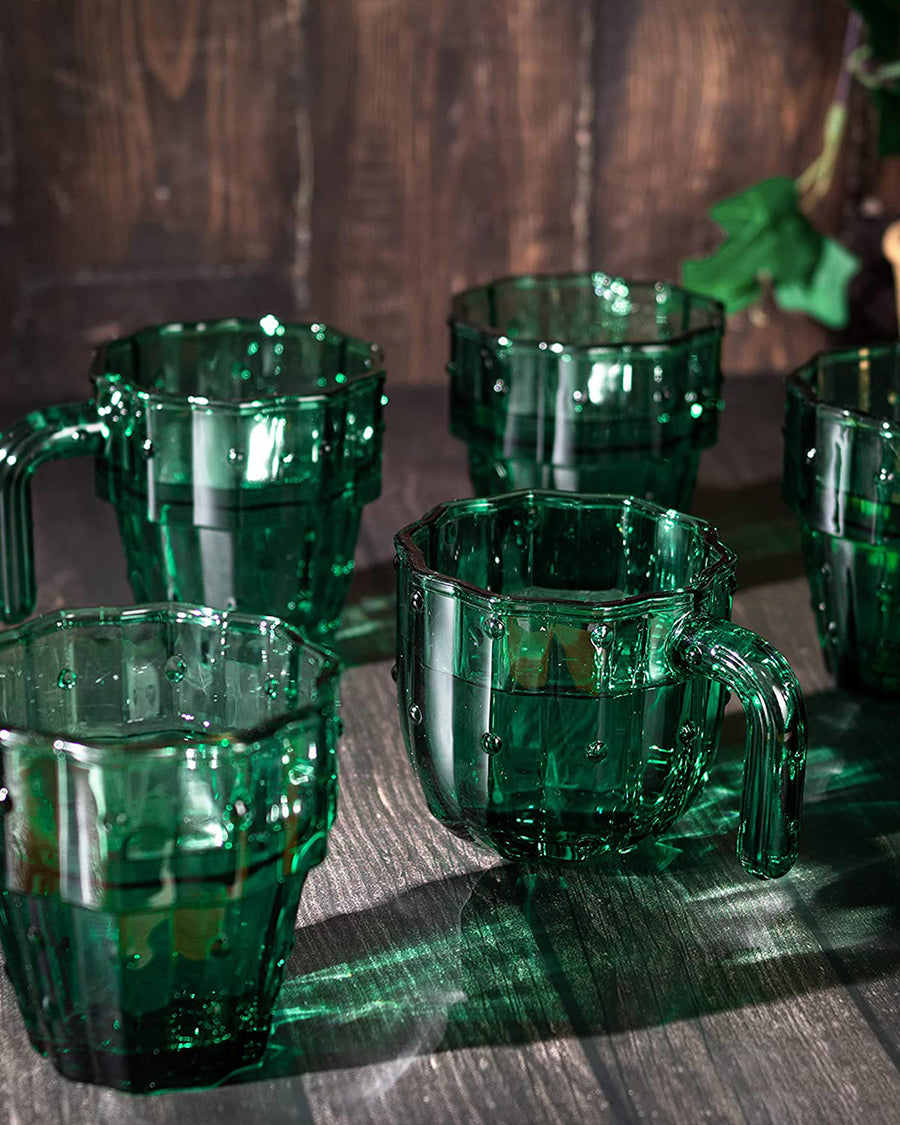 up close of set of six cactus handled mugs that easily stack