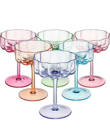 set of 6 multicolor wavy coupe glasses