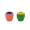 set of two strawberry shaped candle holders: pink/blue and green/yellow