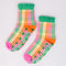 multicolor grid print chenille socks with green riffle and grip bottoms