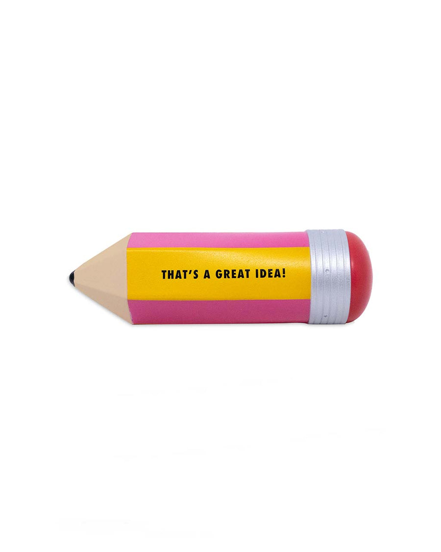 yellow and pink pencil shaped de-stress ball