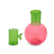 separated lid on pink cherry shaped carafe with green lid/cup with leaf detail