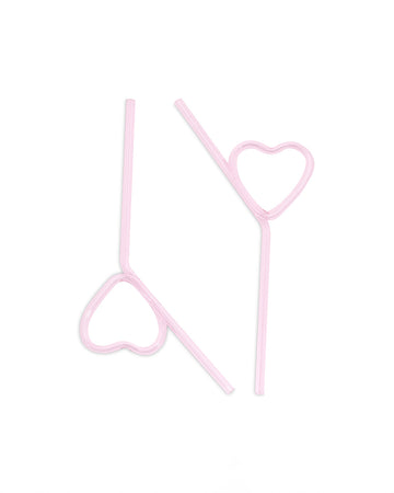 set of two light pink glass heart shaped straws