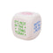 white foam de-stress dice with fun decision making sayings on it