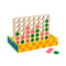 4 in a row game set with wooden green and pink pieces and checkered and squiggle storage box