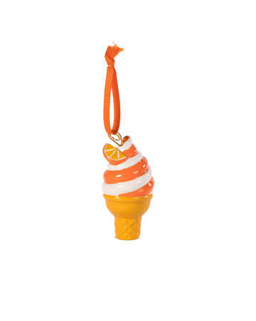 ceramic orange and white swirled ice cream cone ornament