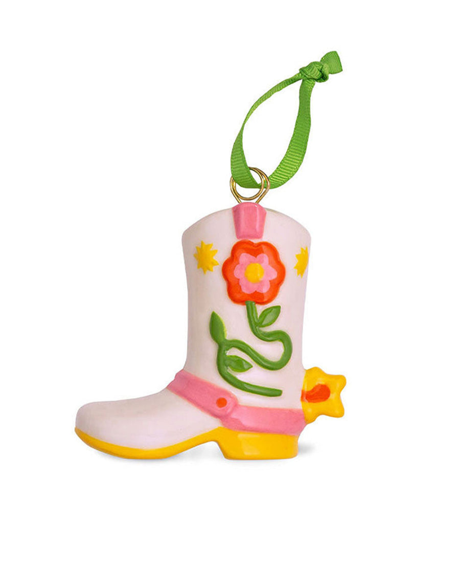 pink ceramic cowboy boot ornament with pink floral detail