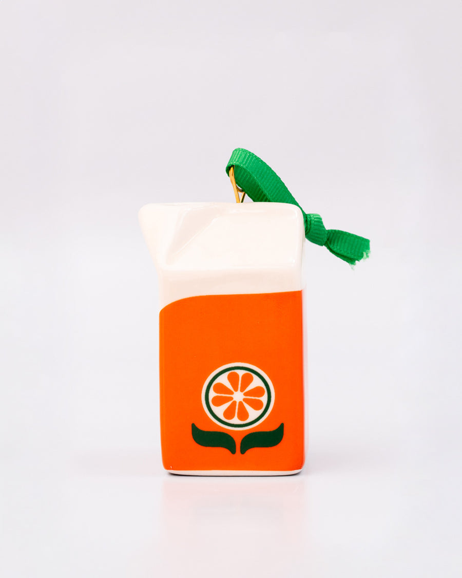 side view of ceramic orange juice shaped ornament