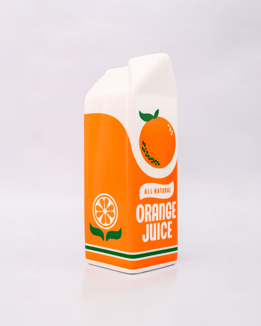 side view of Porcelain orange juice carton-shaped vase