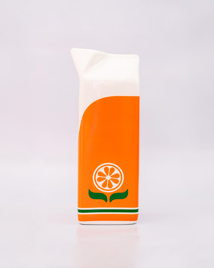 side view of Porcelain orange juice carton-shaped vase