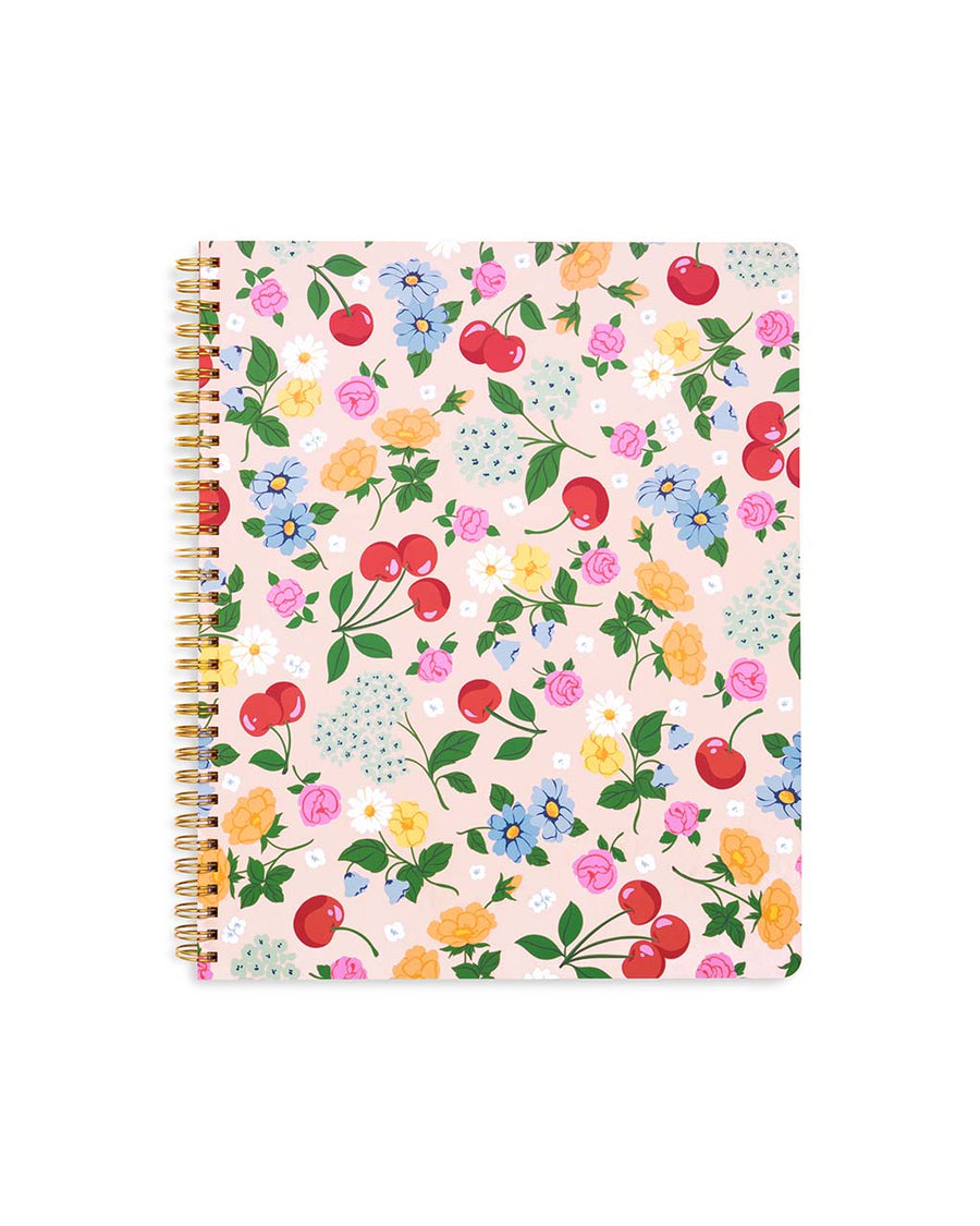 light pink large notebook with cherry and floral print