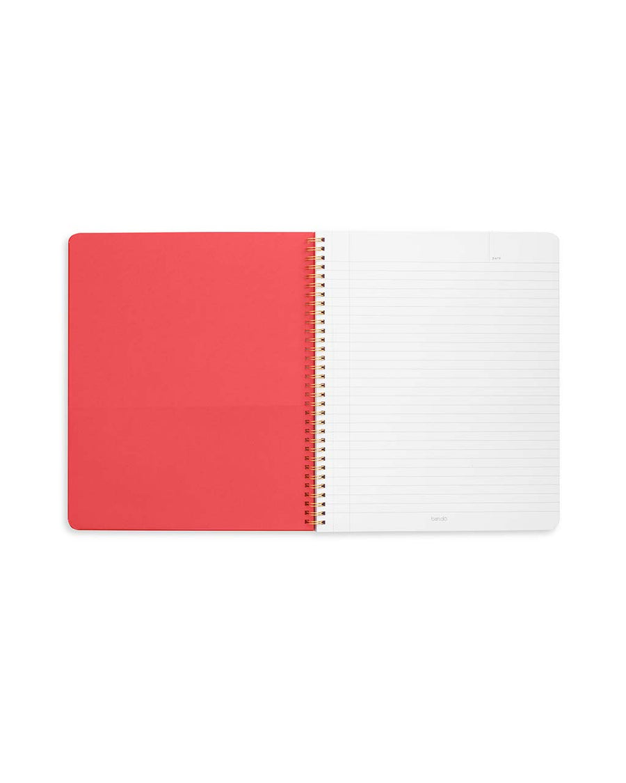 red interior of light pink large notebook with cherry and floral print