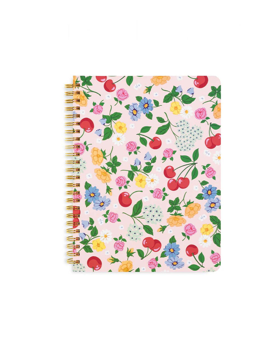 light pink mini notebook with cherry and floral print