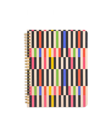 black, tan and colorful vertical striped mini notebook