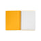 yellow interior of white mini notebook with colorful patchwork design