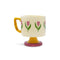 cream 10 oz ceramic mug with yellow handle, pink pedestal base and pink tulip print