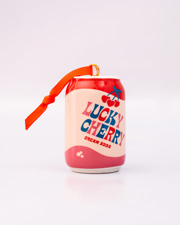 ceramic 'lucky cherry cream soda' soda can ornament