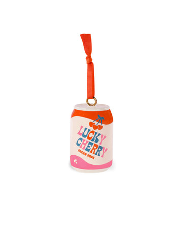 ceramic 'lucky cherry cream soda' soda can ornament