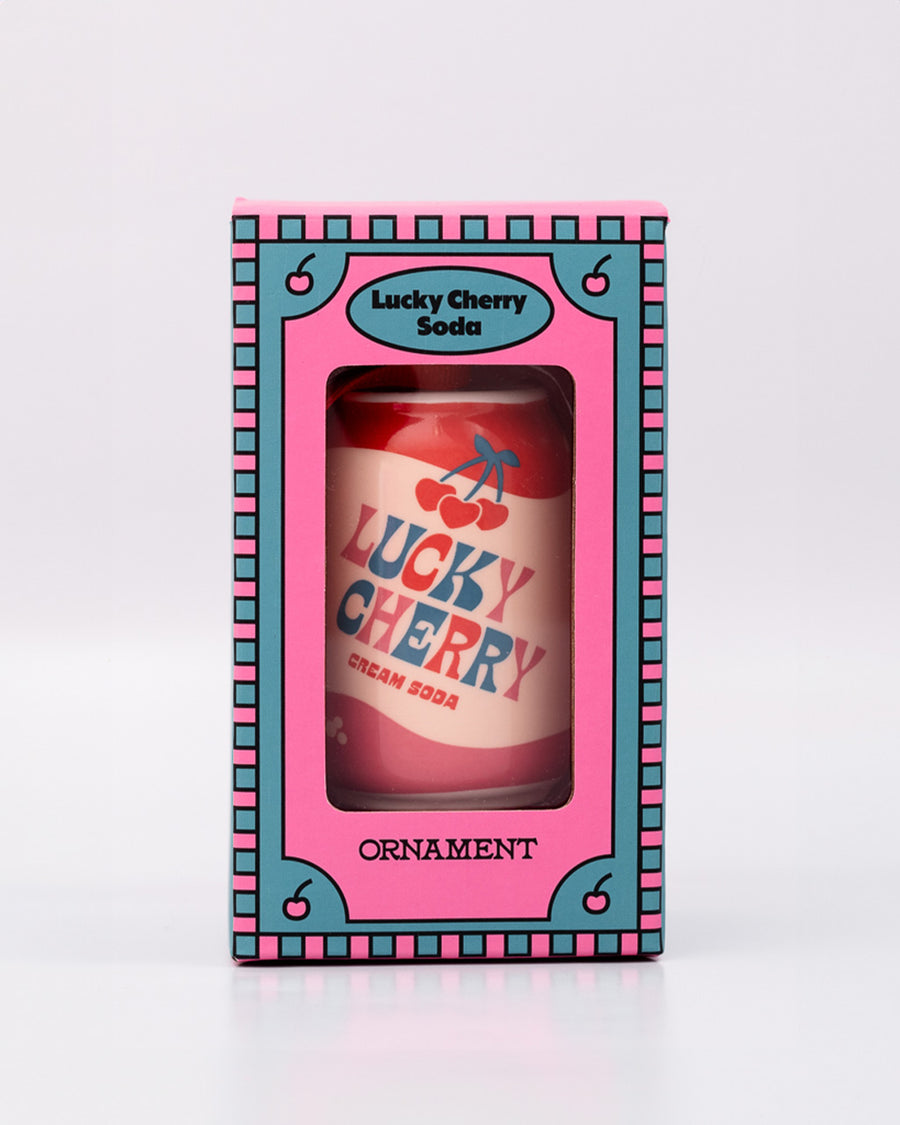 packaged ceramic 'lucky cherry cream soda' soda can ornament