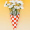 red and white checkered ceramic hanging 'bag' vase