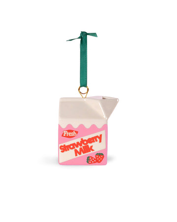 ceramic strawberry milk carton ornament