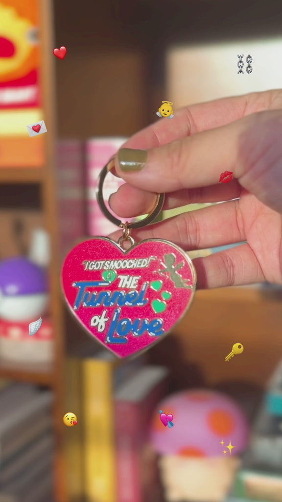 model showcasing tunnel of love keychain