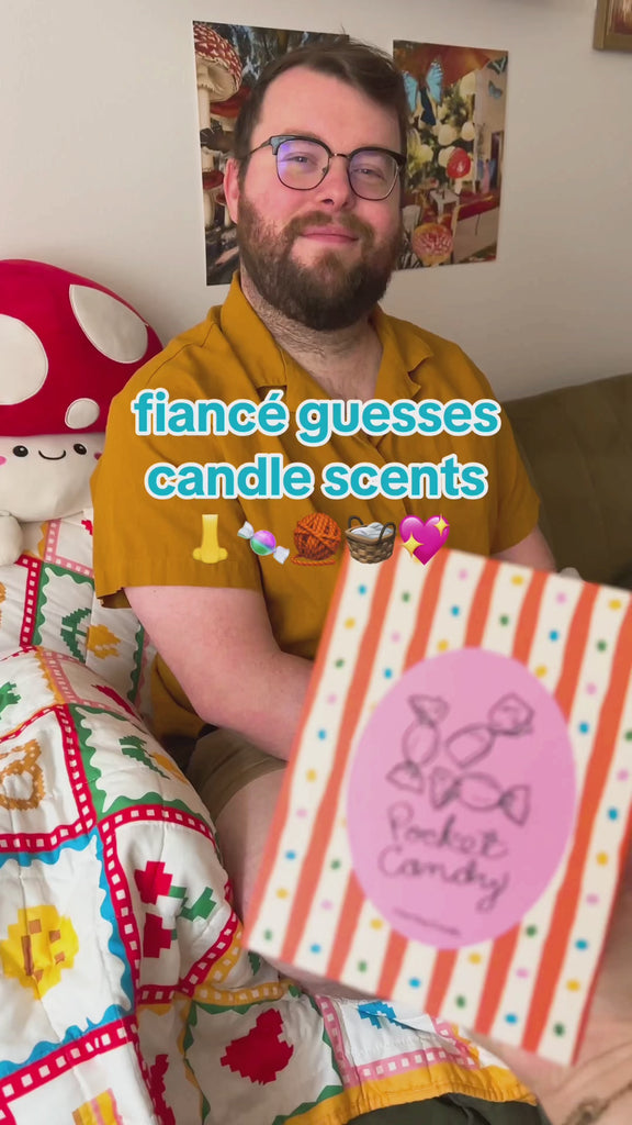 model guessing the scents of ban.do candles