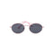 oval sunglasses with pink metal frame and gray lenses