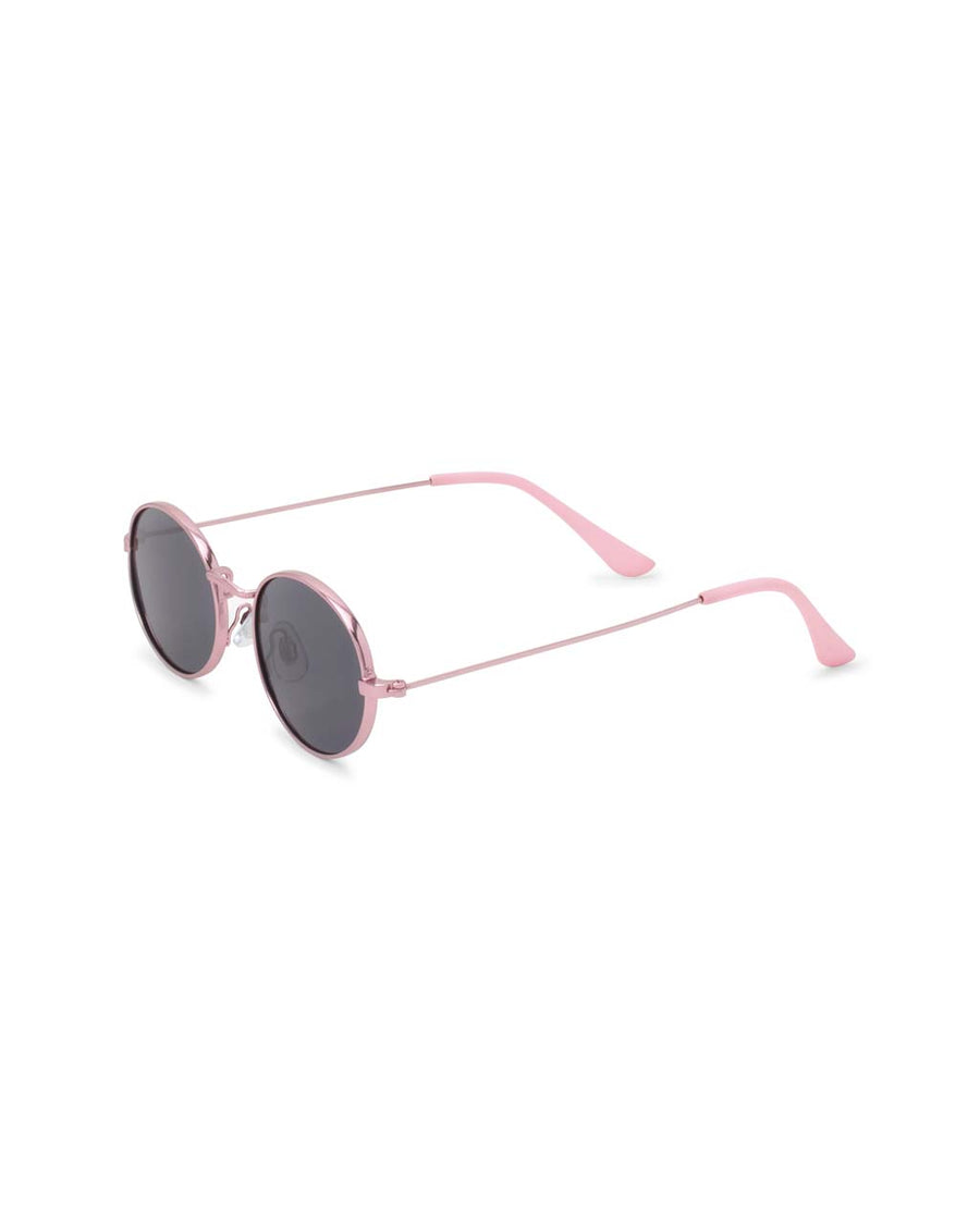 side view of pink metal sunglasses with pink stems