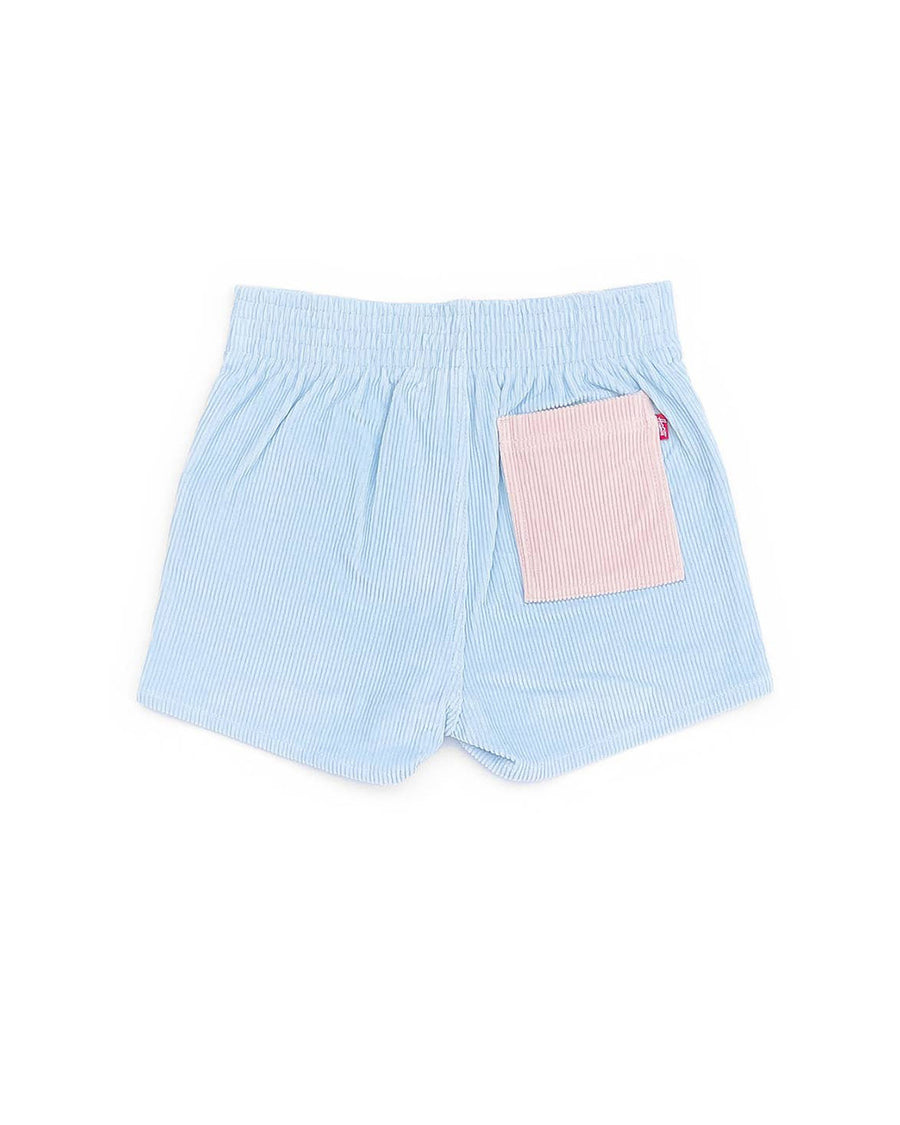 backview of light blue and light pink two tones shorts