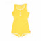 yellow terry cloth romper with white trim accents