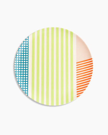 bamboo salad plate with various colorful angles and lines