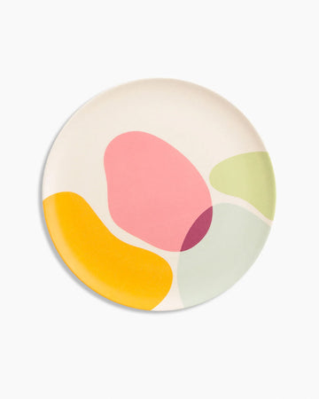 cream bamboo salad plate with colorful blob print
