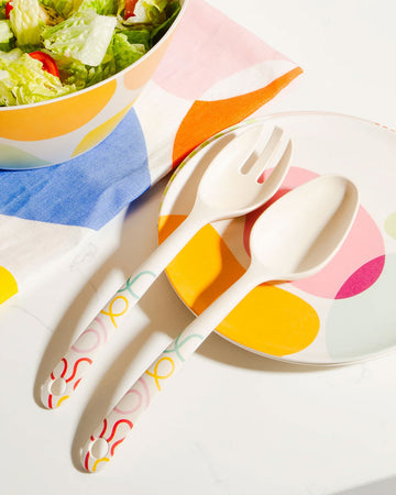 set of 2 serving utensils with colorful line print