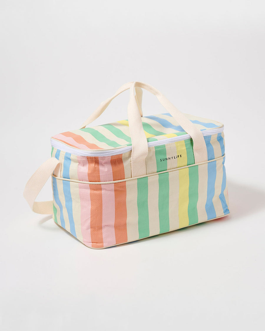 pastel vertical stripe cooler bag