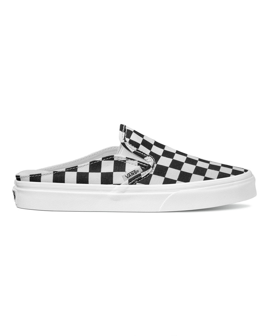 black and white Vans slip on mule