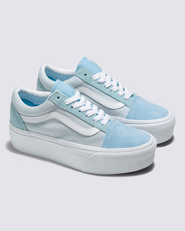 pair of two toned blue vans old skool stackform shoes