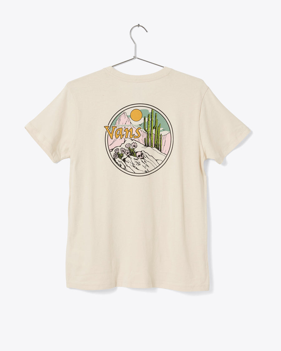 ivory tshirt with cactus and sun Vans logo on back