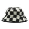 backview of black and white checker sherpa bucket hat