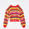 yellow, orange, green, pink and red crochet stripe sweater