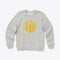 grey balloon sleeve sweatshirt with a gold sun shaped design in the middle and the words hanging out with my higher self