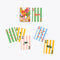 colorful playing card deck with multicolor floral design on back and assorted stripe pattern on front