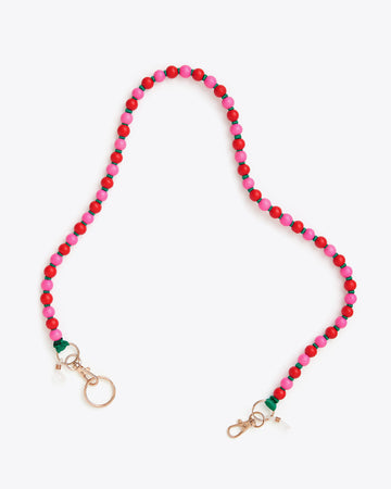 pink and red beaded lanyard chain with keyring