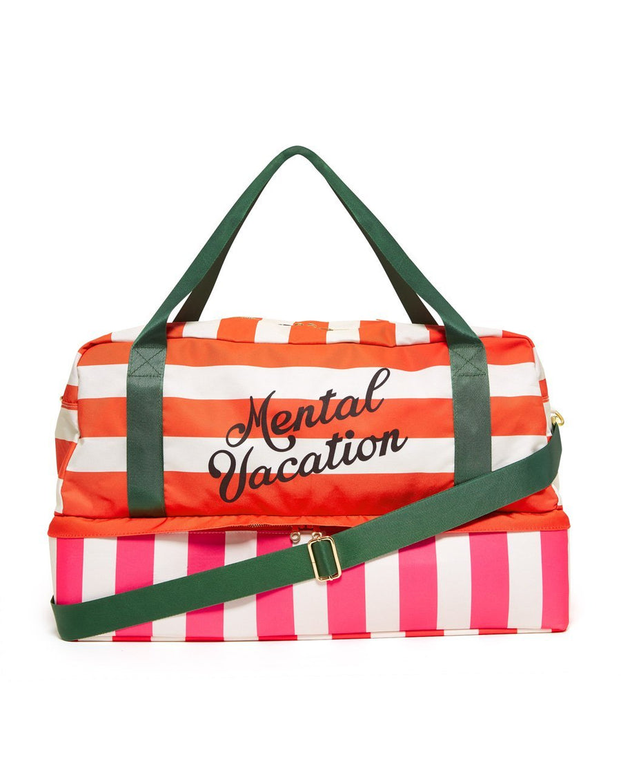 Multi colored club stripe nylon traveler bag