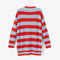 back of oversized blue and red striped slouchy cardigan with pockets