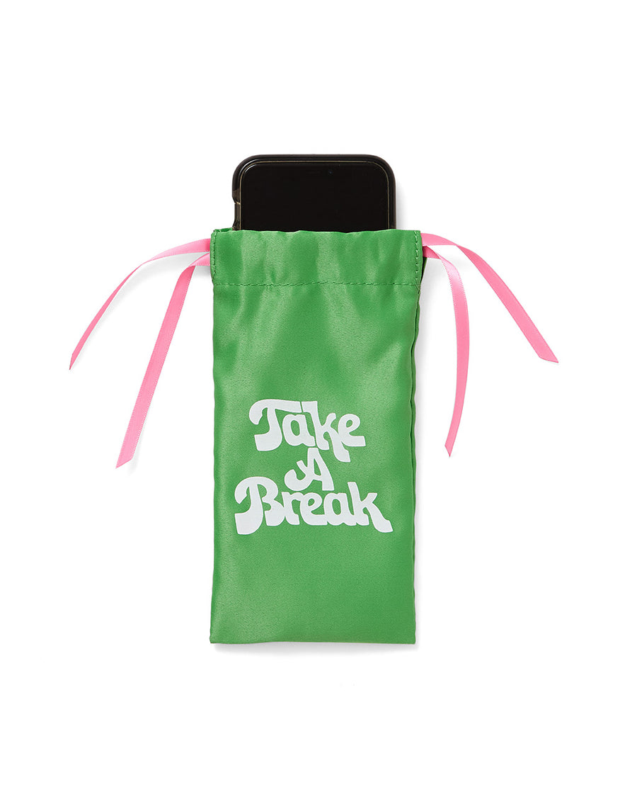 bag to store your phone that says 'take a break'