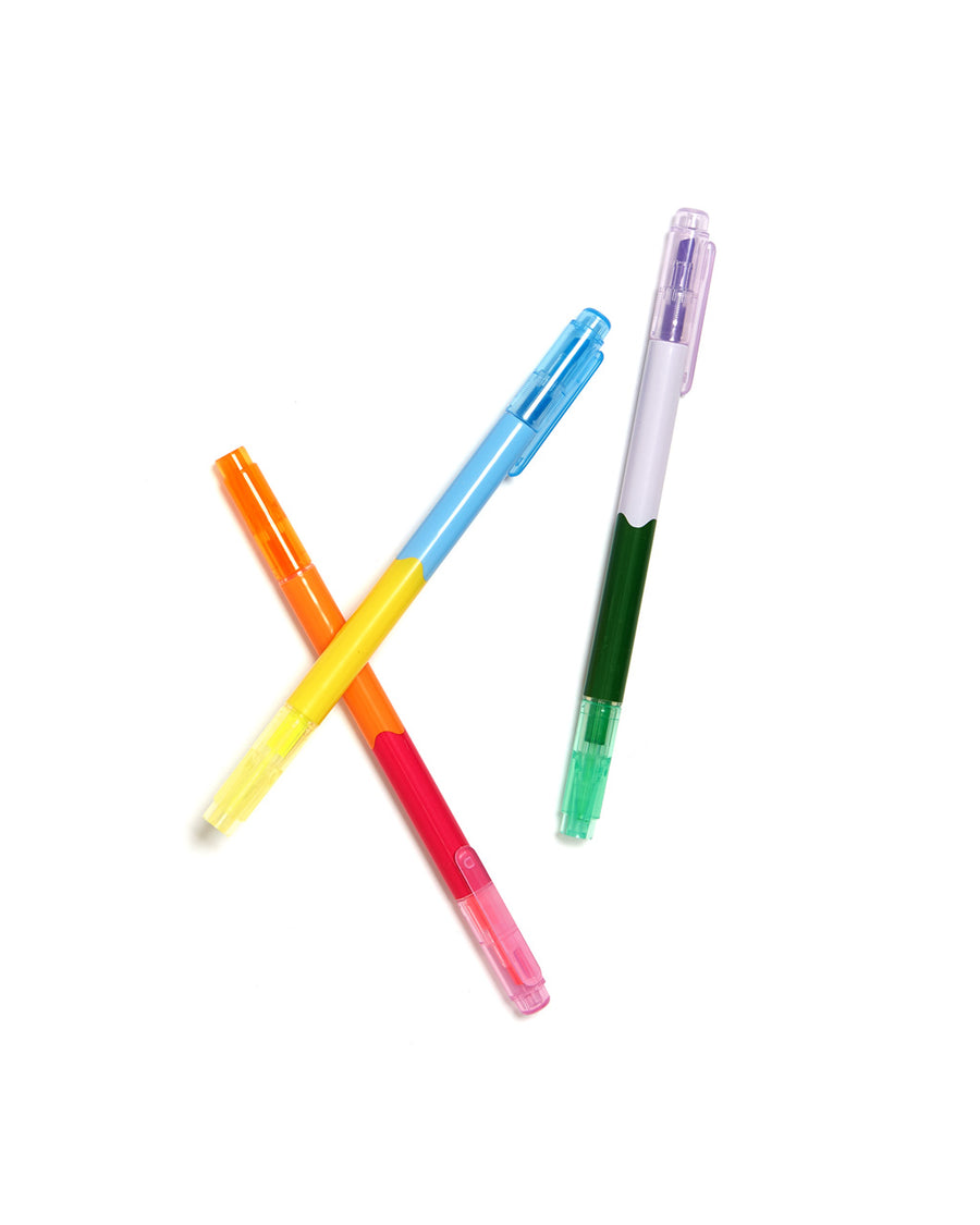 Double-sided design means you get six colors from three pens.