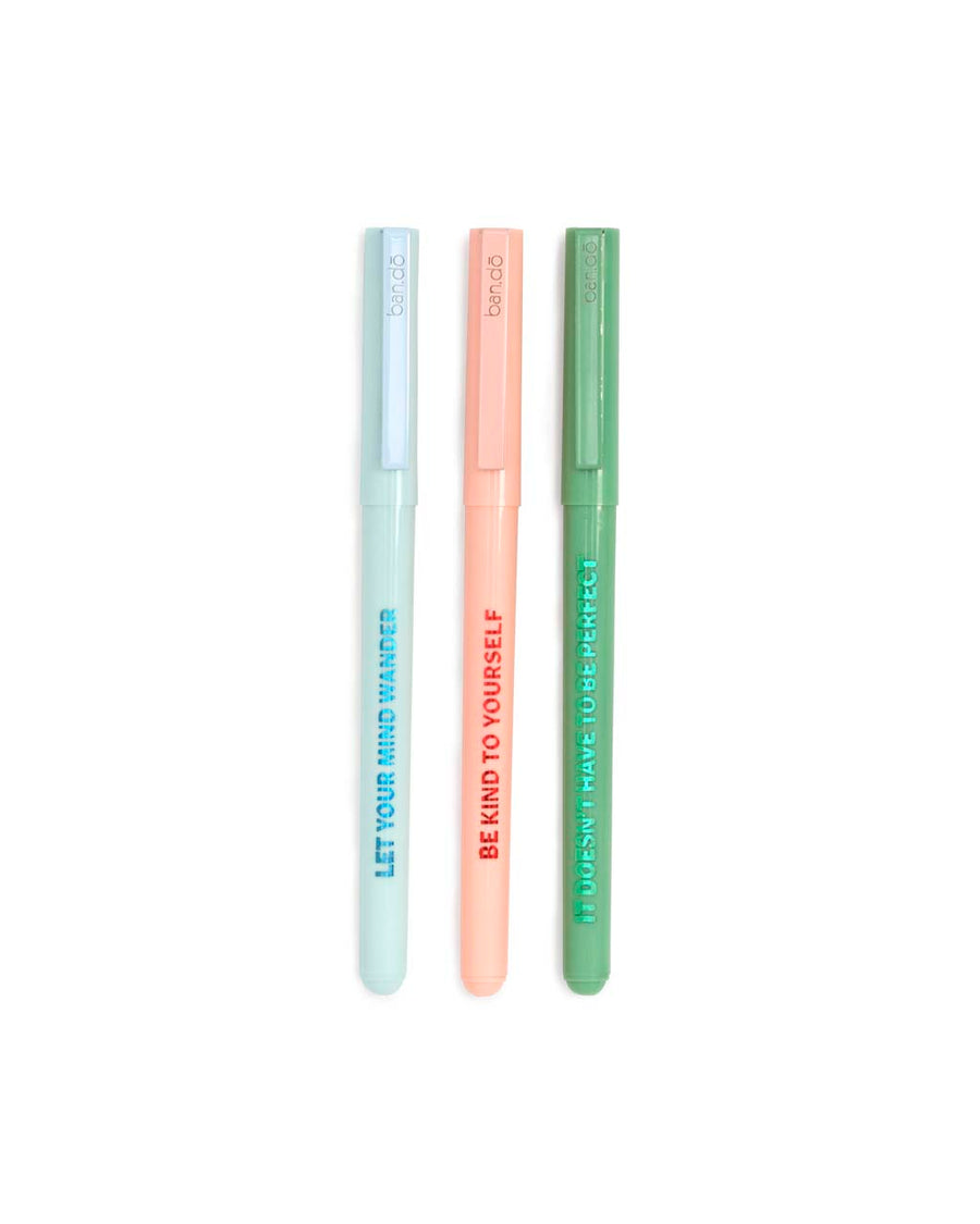 Set of three pens: One blue, one pink, one green